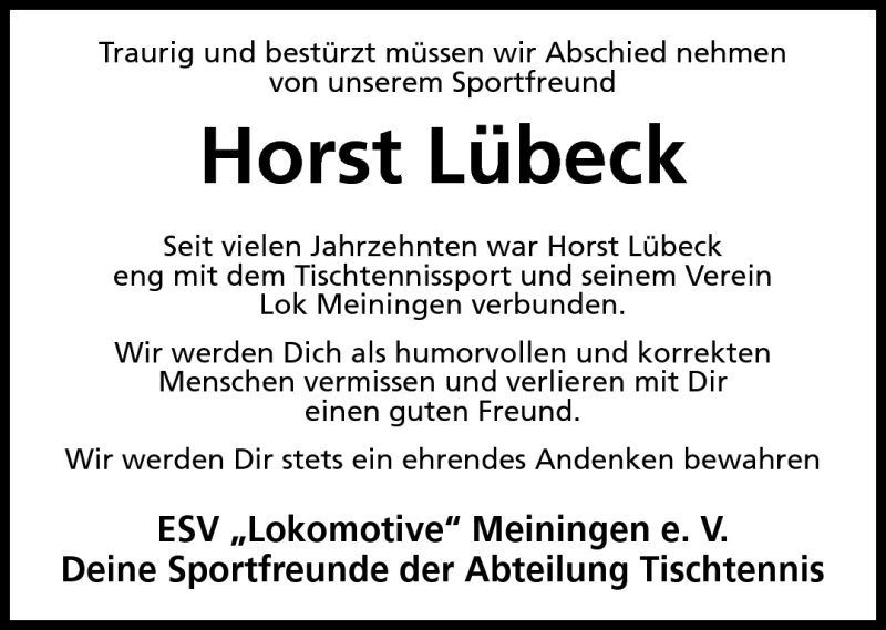 Traueranzeigen von Horst Lübeck frankengedenkt.de