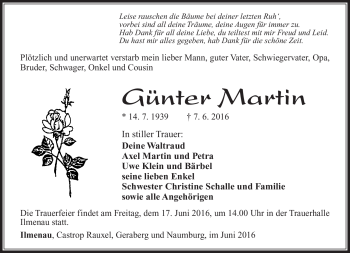 Traueranzeige von Günter Martin von Südthüringer Presse
