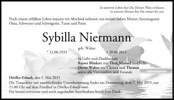Traueranzeige von Sybilla Niermann von Neue Presse Coburg
