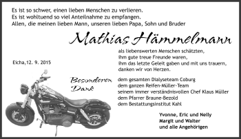 Traueranzeige von Mathias Hämmelmann von Neue Presse Coburg