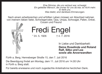 Traueranzeige von Fredi Engel von Neue Presse Coburg