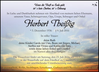 Traueranzeige von Herbert Theißig von Südthüringer Presse
