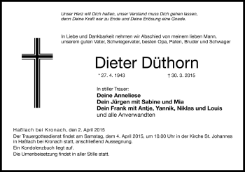 Traueranzeige von Dieter Düthorn von Neue Presse Coburg