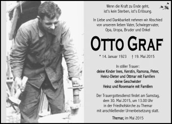 Traueranzeige von Otto Graf von Südthüringer Presse