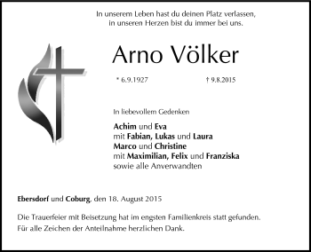 Traueranzeige von Arno Völker von Neue Presse Coburg