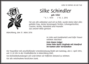 Traueranzeige von Silke Schindler von Frankenpost