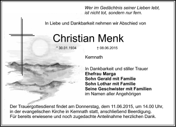 Traueranzeige von Christian Menk von Frankenpost