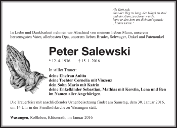 Traueranzeige von Peter Salewski von Südthüringer Presse