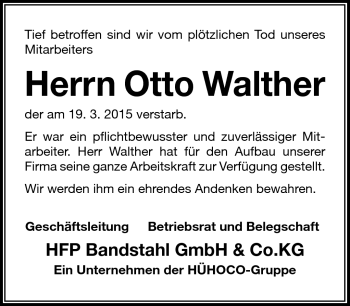 Traueranzeige von Otto Walther von Südthüringer Presse