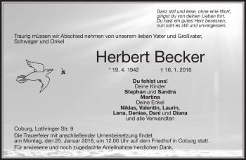 Traueranzeige von Herbert Becker von Neue Presse Coburg