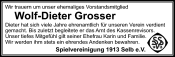 Traueranzeige von Wolf-Dieter Grosser von Frankenpost