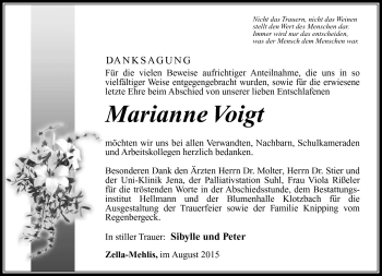 Traueranzeige von Marianne Voigt von Südthüringer Presse