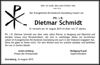 Traueranzeige von Dietmar Schmidt von Südthüringer Presse