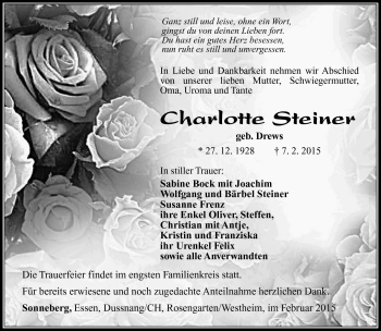 Traueranzeige von Charlotte Steiner von Südthüringer Presse