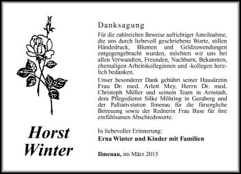 Traueranzeige von Horst Winter von Südthüringer Presse