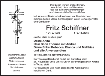 Traueranzeige von Fritz Schiffner von Neue Presse Coburg