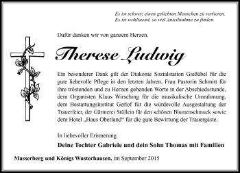 Traueranzeige von Therese Eichhorn von Südthüringer Presse