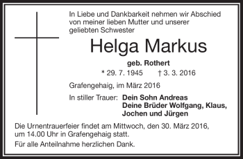 Traueranzeige von Helga Markus von Frankenpost