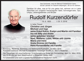 Traueranzeige von Rudolf Kurzendörfer von Neue Presse Coburg