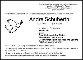 Traueranzeige von Andre Schuberth von Neue Presse Coburg