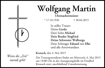 Traueranzeige von Wolfgang Martin von Neue Presse Coburg
