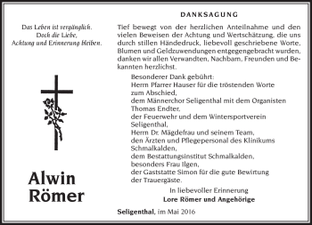 Traueranzeige von Alwin Römer von Südthüringer Presse