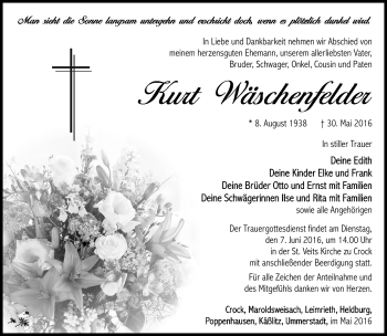 Traueranzeige von Kurt Wäschenfelder von Südthüringer Presse