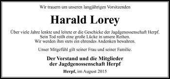 Traueranzeige von Harald lorey von Südthüringer Presse