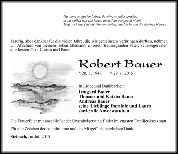 Traueranzeige von Robert Bauer von Südthüringer Presse