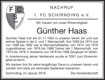 Traueranzeige von Günther Haas von Frankenpost