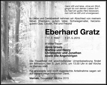 Traueranzeige von Eberhard Gratz von Südthüringer Presse