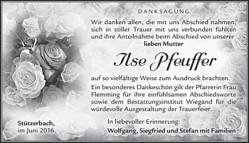 Traueranzeige von Ilse Pfeuffer von Südthüringer Presse