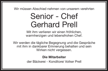 Traueranzeige von Gerhard Prell von Frankenpost
