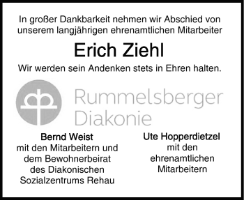Traueranzeige von Erich Ziehl von Frankenpost