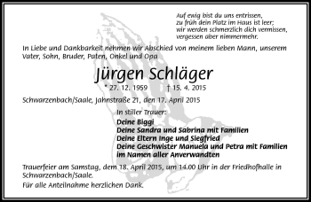 Traueranzeige von Jürgen Schläger von Frankenpost