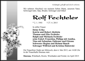 Traueranzeige von Rolf Fechteler von Südthüringer Presse