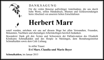 Traueranzeige von Herbert Marr von Südthüringer Presse