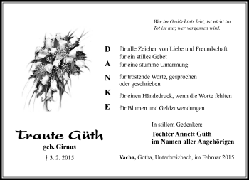 Traueranzeige von Traute Güth von Südthüringer Presse