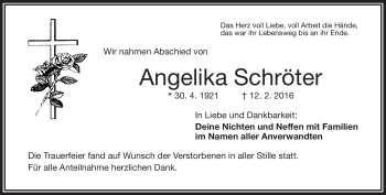 Traueranzeige von Angelika Schröter von Frankenpost