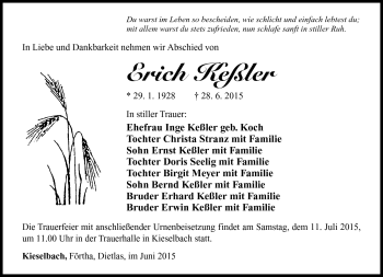 Traueranzeige von Erich Keßler von Südthüringer Presse