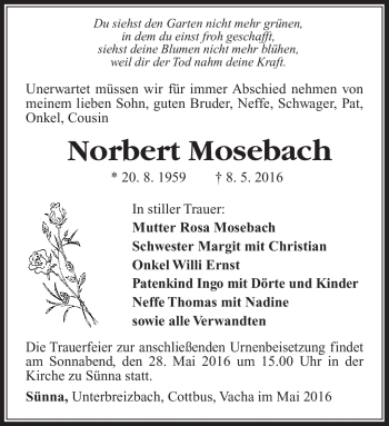 Traueranzeige von Norbert Mosebach von Südthüringer Presse