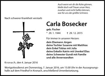 Traueranzeige von Carla Bosecker von Neue Presse Coburg
