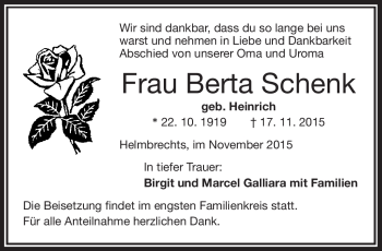 Traueranzeige von Berta Schenk von Frankenpost