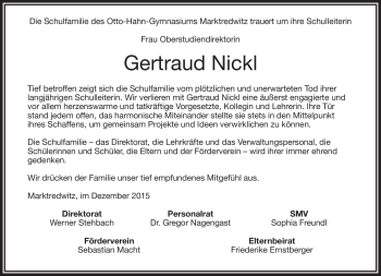 Traueranzeige von Gertraud Nickl von Frankenpost