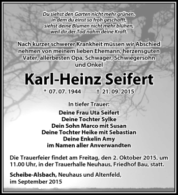 Traueranzeige von Karl-Heinz Seifert von Südthüringer Presse