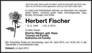 Traueranzeige von Herbert Fischer von Südthüringer Presse