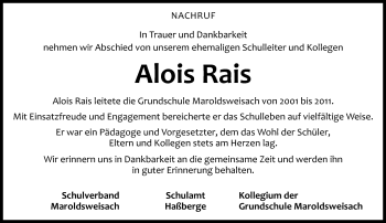 Traueranzeige von Alois Rais von Neue Presse Coburg