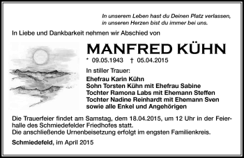 Traueranzeige von Manfred Kühn von Südthüringer Presse