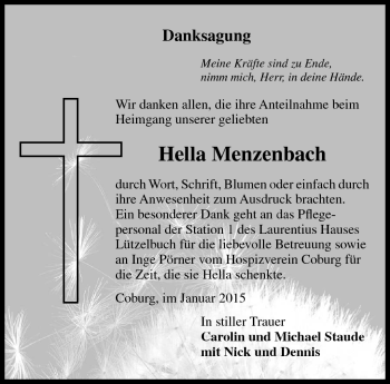 Traueranzeige von Hella Menzenbach von Neue Presse Coburg