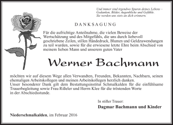 Traueranzeige von Werner Bachmann von Südthüringer Presse
